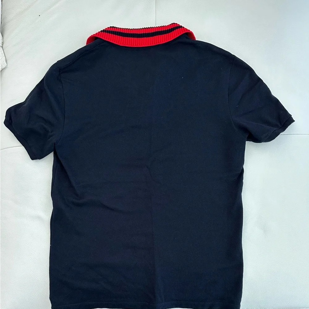 Gucci Black Polo with Red Striped Collar and Multicolor Embroidered Motifs